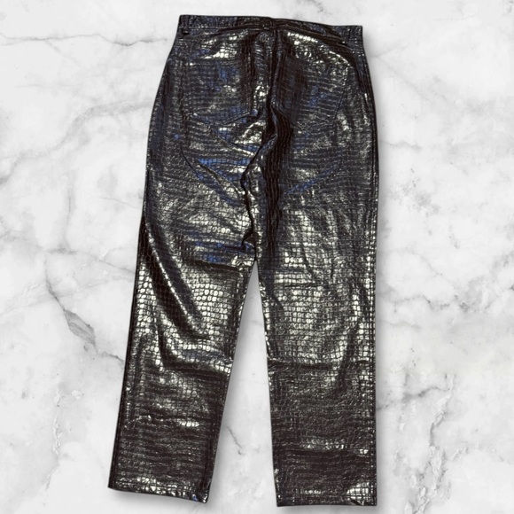 🆕Dark Brown Straight Leg Faux Leather Pants with Crocodile Finish - Picture 8 of 14